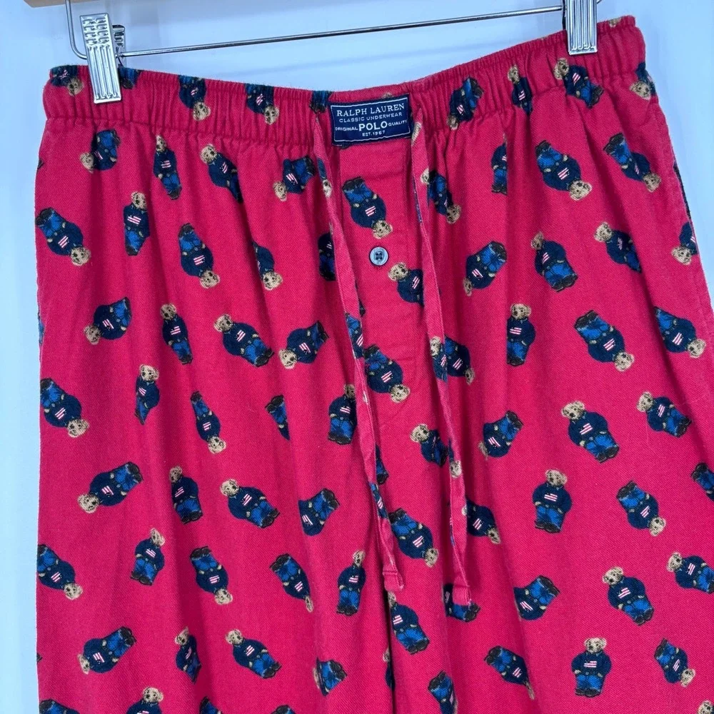 Polo Ralph Lauren Pajama Pants Mens S Red Cotton Flag Polo Bear Loungewear